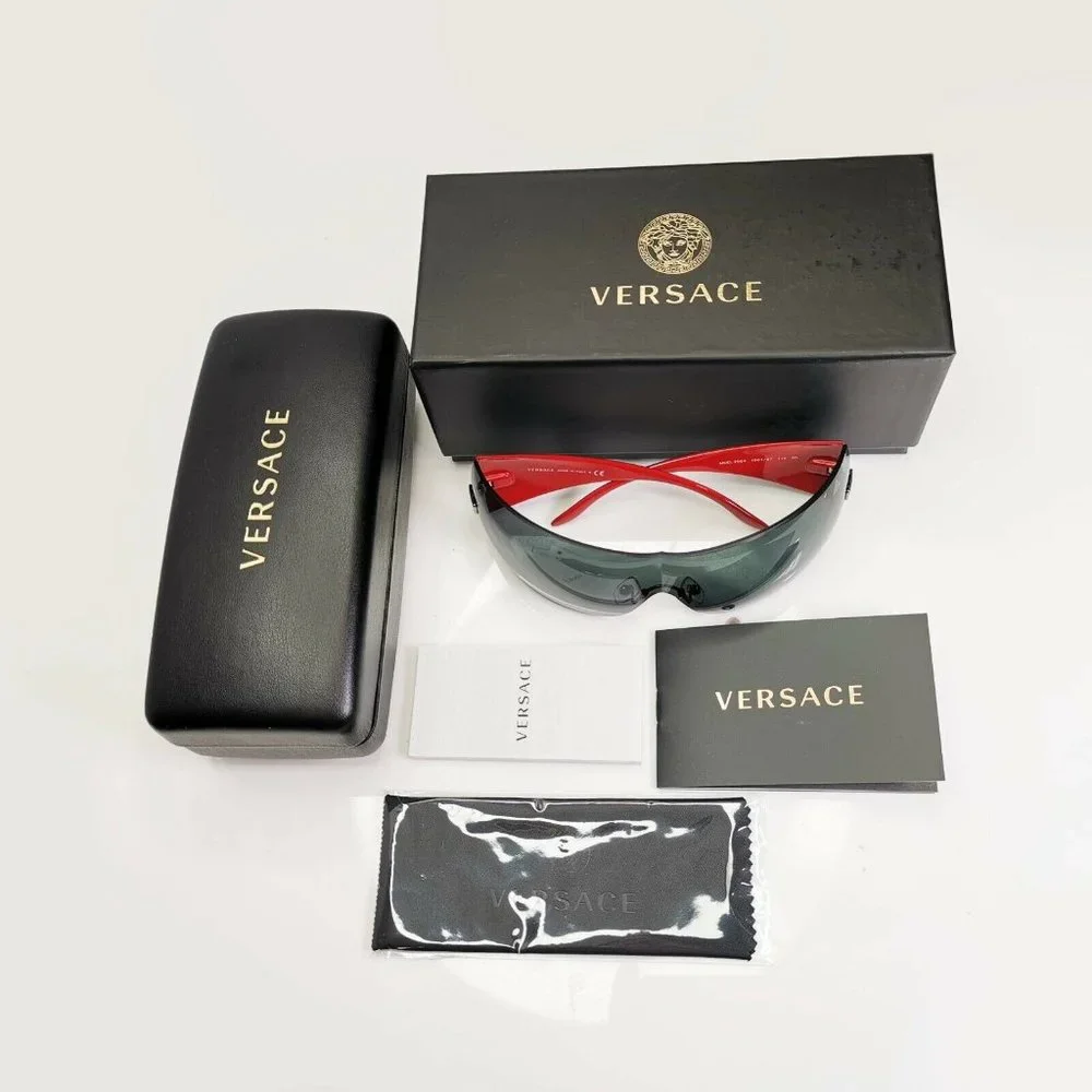 Versace Men's Black Red Shield Sunglasses